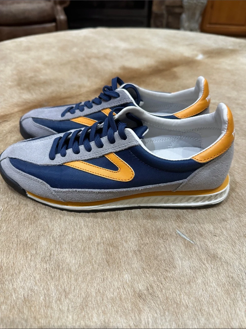 Tretorn Navy and Yellow Retro Runner Sneakers - Picture 1 of 6